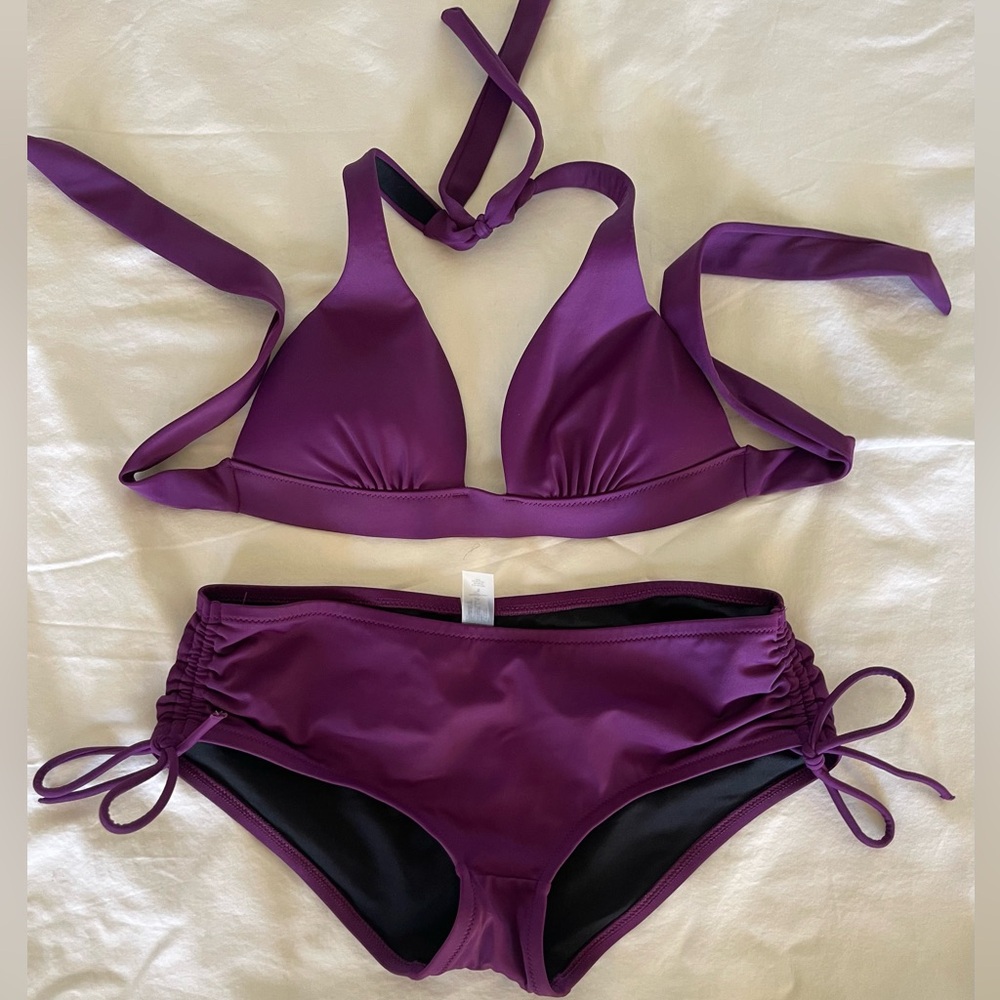 Victoria’s Secret Swimsuit, Small, Purple, halter bikini, padded, ruched side